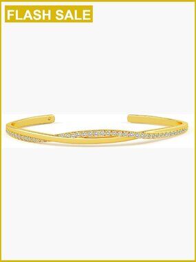 Adjustable 14K Gold Plated Cuff Bracelet with Cubic Zirconia